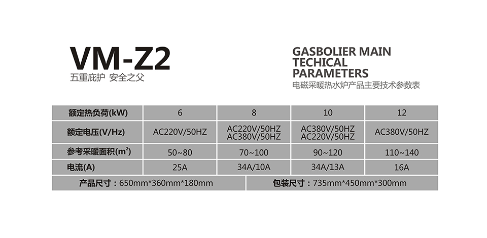 電磁壁掛爐VM-Z2產(chǎn)品參數(shù)